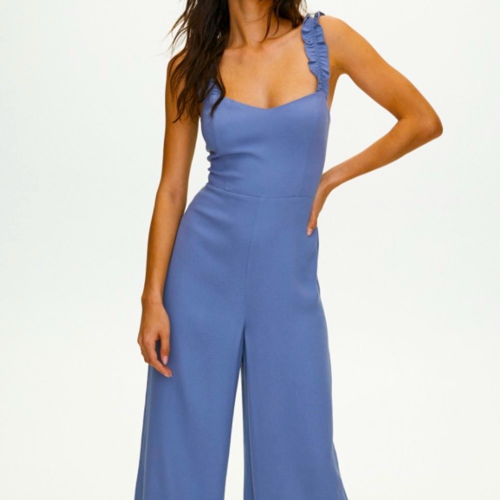 ARITZIA Sunday Best Blue Flirt Ruffle Jumpsuit